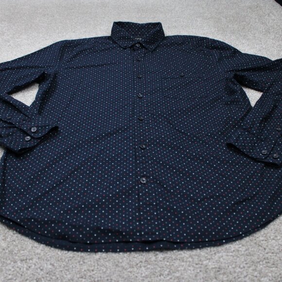 Express Shirt Mens Large 16-16 1/2 Blue Geometric 100% Cotton Long Sleeve Button - Picture 3 of 14